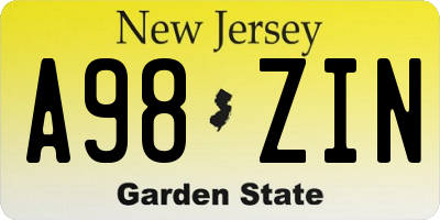 NJ license plate A98ZIN