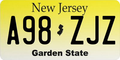 NJ license plate A98ZJZ