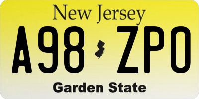NJ license plate A98ZPO