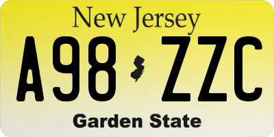NJ license plate A98ZZC