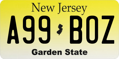 NJ license plate A99BOZ