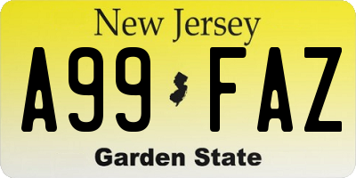 NJ license plate A99FAZ
