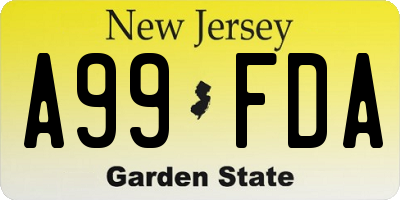 NJ license plate A99FDA