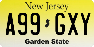 NJ license plate A99GXY