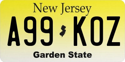 NJ license plate A99KOZ