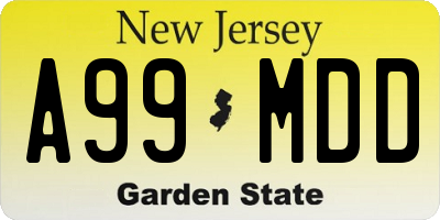 NJ license plate A99MDD