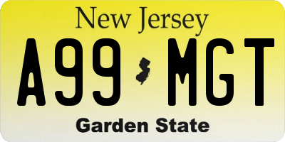 NJ license plate A99MGT