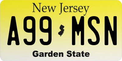 NJ license plate A99MSN