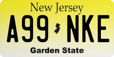 NJ license plate A99NKE