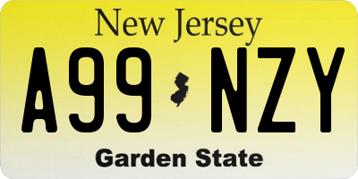 NJ license plate A99NZY