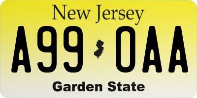 NJ license plate A99OAA