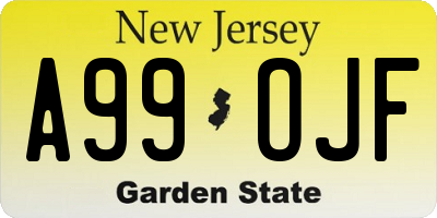 NJ license plate A99OJF