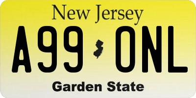 NJ license plate A99ONL