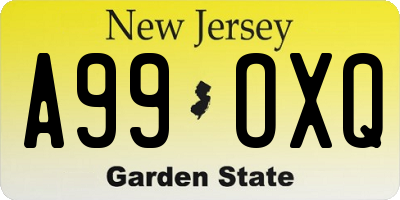 NJ license plate A99OXQ