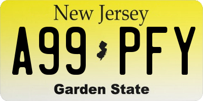 NJ license plate A99PFY
