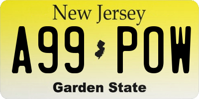 NJ license plate A99POW