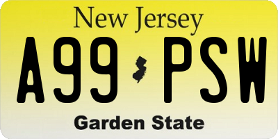 NJ license plate A99PSW