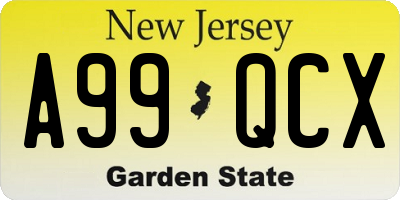 NJ license plate A99QCX