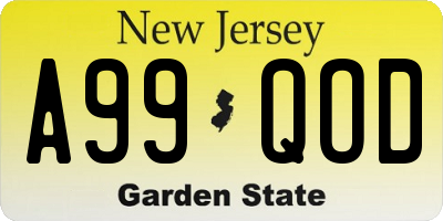 NJ license plate A99QOD