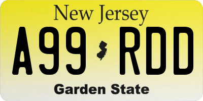 NJ license plate A99RDD