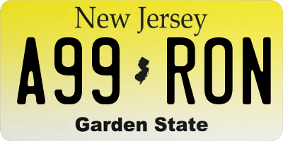 NJ license plate A99RON