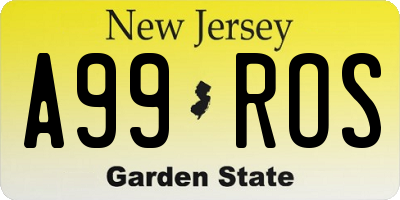 NJ license plate A99ROS