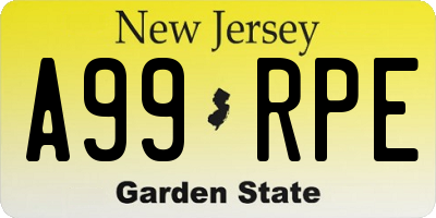 NJ license plate A99RPE