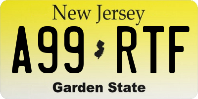 NJ license plate A99RTF