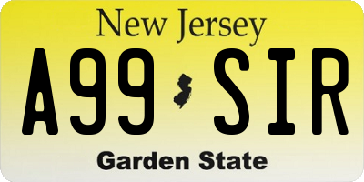 NJ license plate A99SIR