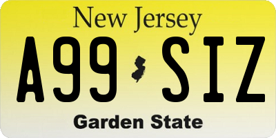 NJ license plate A99SIZ