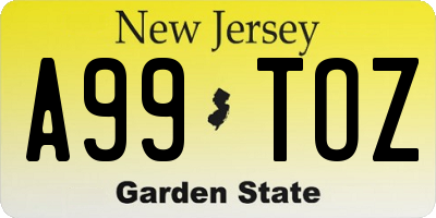 NJ license plate A99TOZ