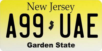 NJ license plate A99UAE