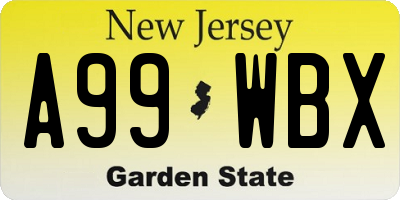 NJ license plate A99WBX