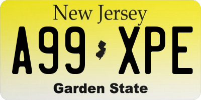 NJ license plate A99XPE