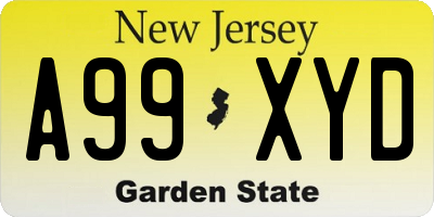 NJ license plate A99XYD