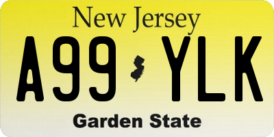NJ license plate A99YLK