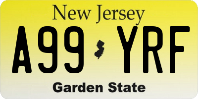 NJ license plate A99YRF