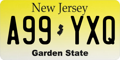 NJ license plate A99YXQ