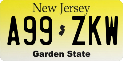 NJ license plate A99ZKW
