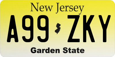 NJ license plate A99ZKY
