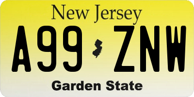NJ license plate A99ZNW