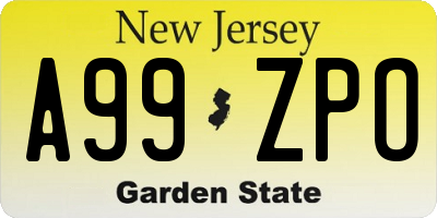 NJ license plate A99ZPO