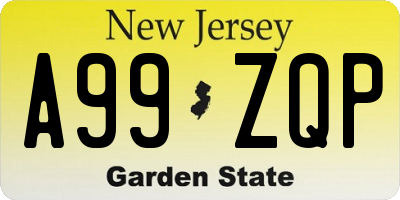 NJ license plate A99ZQP