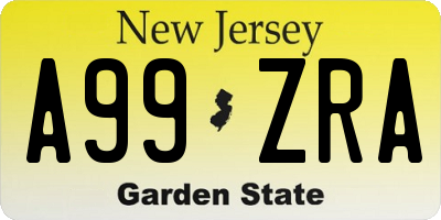 NJ license plate A99ZRA