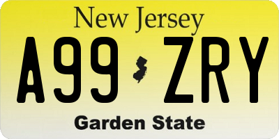 NJ license plate A99ZRY