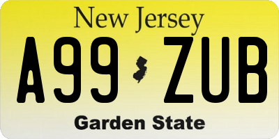 NJ license plate A99ZUB