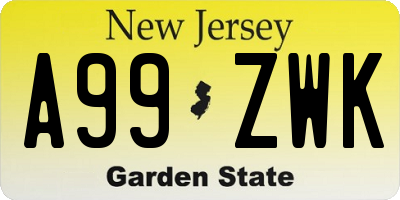NJ license plate A99ZWK