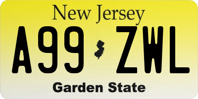 NJ license plate A99ZWL