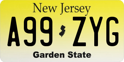 NJ license plate A99ZYG