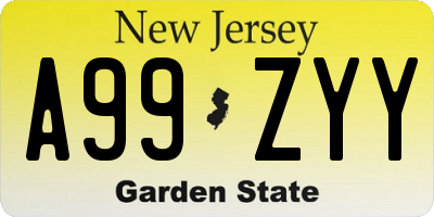 NJ license plate A99ZYY